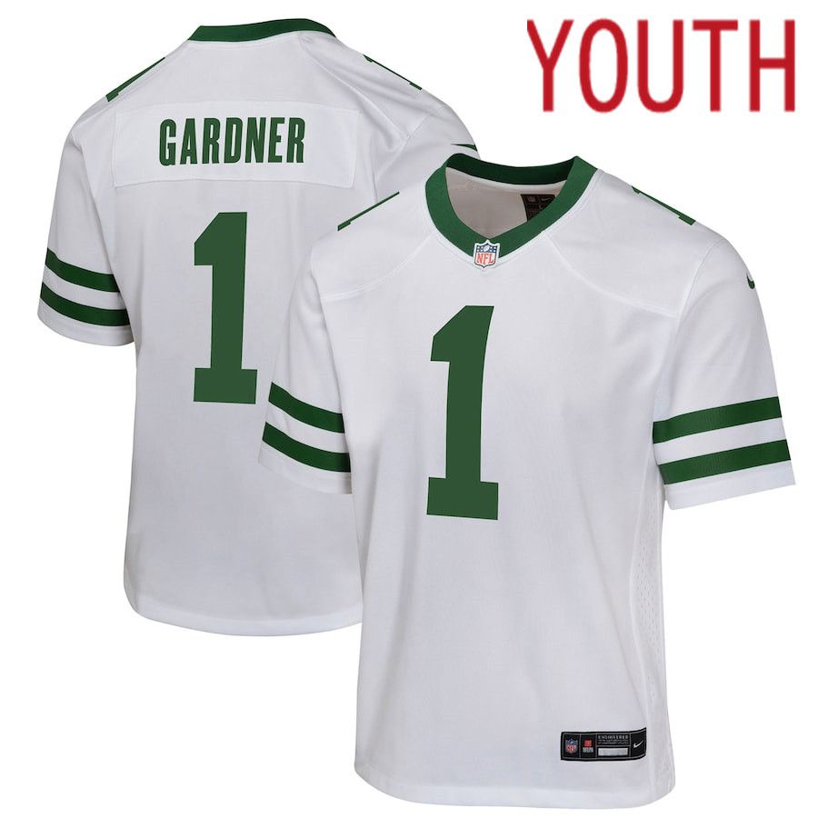 Youth New York Jets #1 Ahmad Sauce Gardner Nike Legacy White Game NFL Jersey->->Youth Jersey